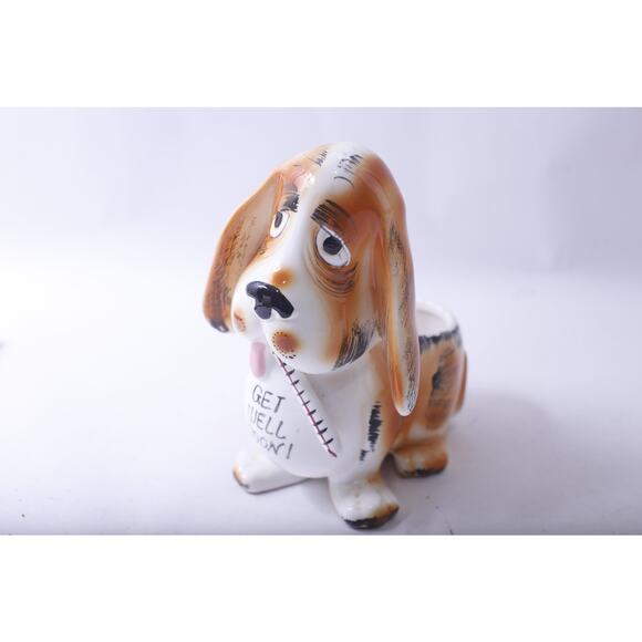 Get Well Soon, Bassett Hound Planter, Trinket Holder, 7 inches, Ceramic Dog, - Picture 2 of 4